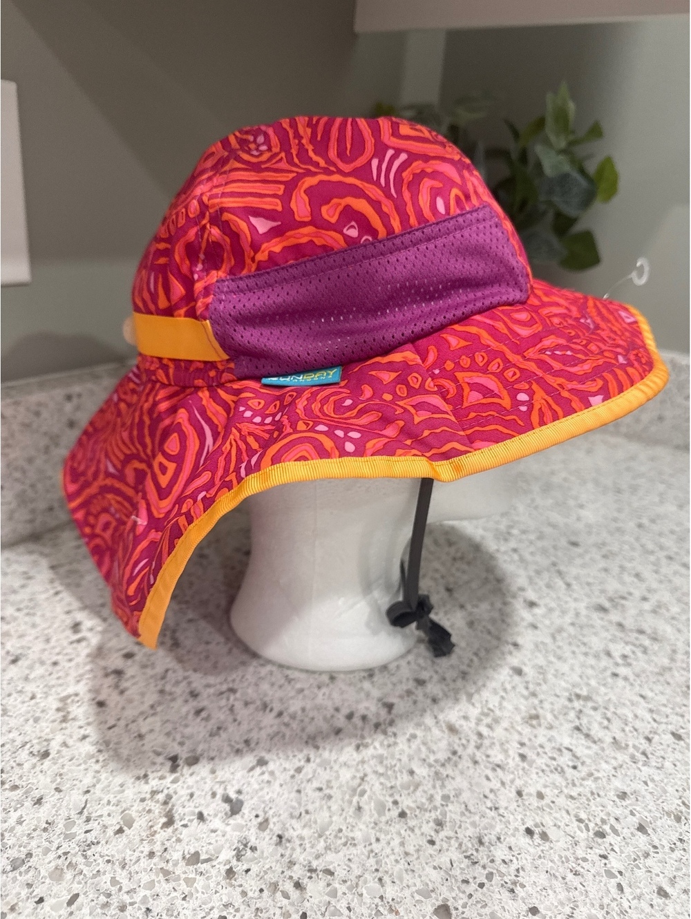 Sunday Afternoons Kids Medium Sun Hat with Neck Flap - Pink and Orange Pattern